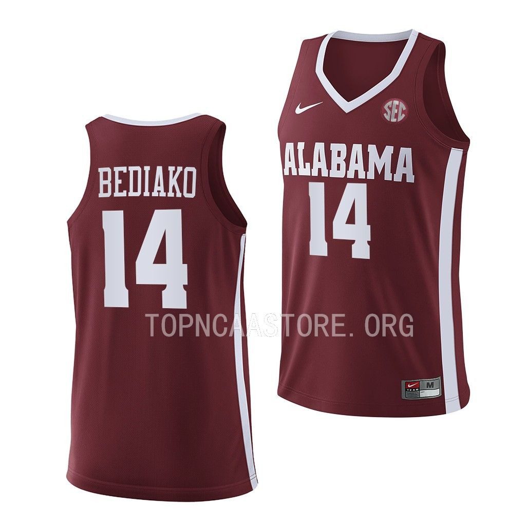 Men's Alabama Crimson Tide Charles Bediako #14 Replica Crimson 2022-23 NCAA College Basketball Jersey